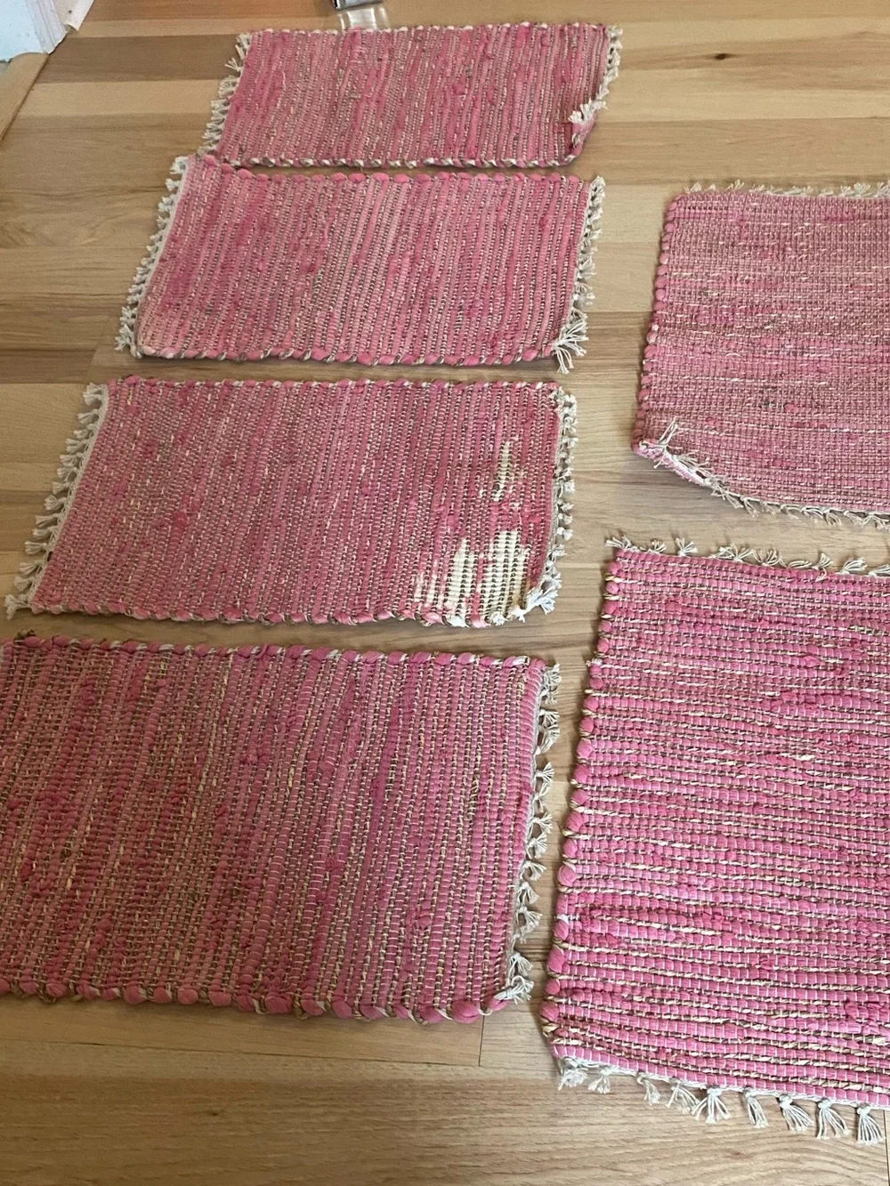 Rustic Pink & Jute Cord Rug Placemats Set of 6